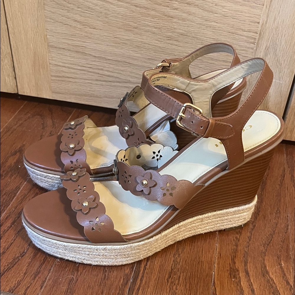 Coach Brown Floral Wedge Sandals